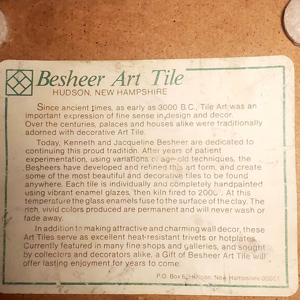 BESHEER Vintage Art Nouveau Tile Floral Wall Decor Hot Plate Trivet Hand Painted - Picture 4 of 7